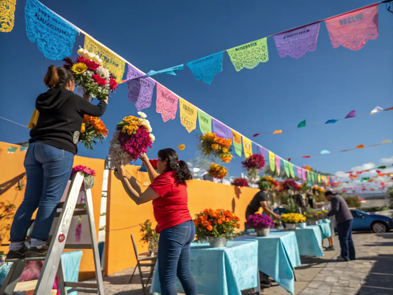 A dynamic image of volunteers preparing for a community event, highlighting the collaborative spirit and dedication behind CENTRE SOCIO CULTUREL's fundraising efforts.