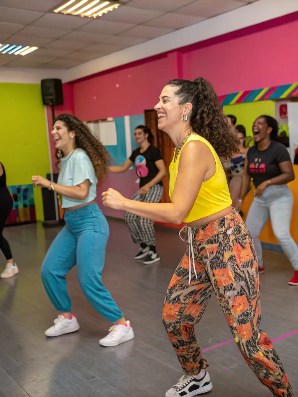 Dancers of various ages gracefully moving in a dance class, with a focus on posture and rhythm, highlighting the dance program at CENTRE SOCIO CULTUREL.